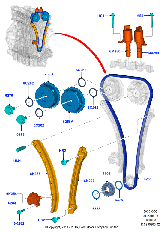 Газораспределительный механизм, 2.0L 16V DOHC EFI