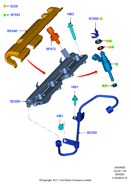 Топливные форсунки и трубопроводы, 2.0L 16V DOHC EFI