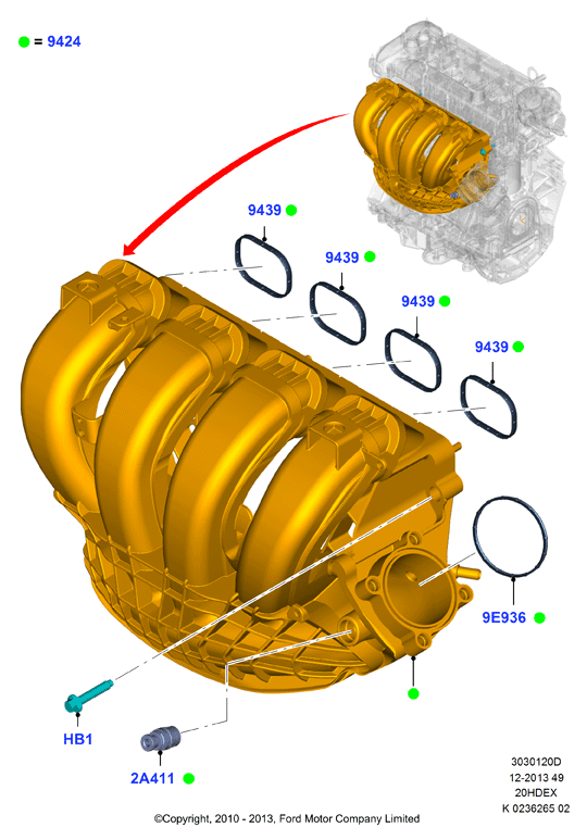 Впускной коллектор, 2.0L 16V DOHC EFI