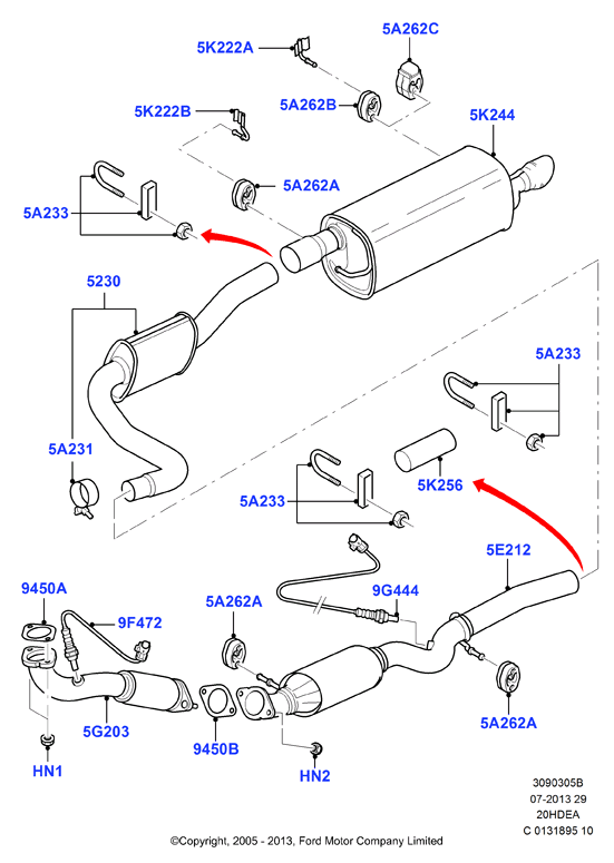 Система выпуска, 2.0L Duratec 16V