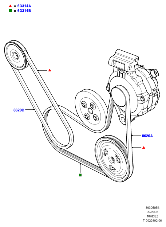 Шкивы и приводные ремни, Zetec 1.6 DOHC EFI