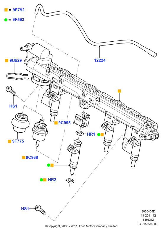 Топливные форсунки и трубопроводы, Zetec 1.4 DOHC EFI