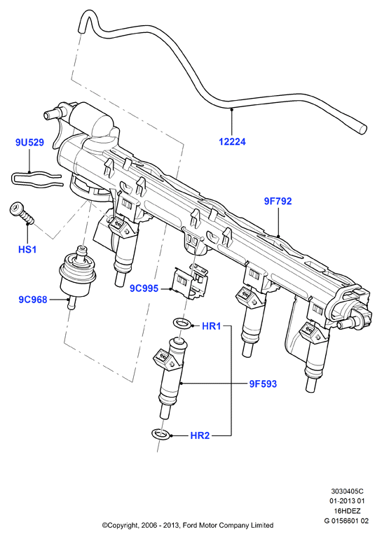 Топливные форсунки и трубопроводы, Zetec 1.6 DOHC EFI