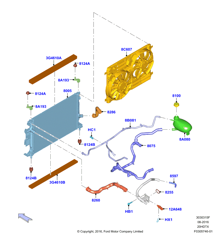 Радиатор/расшр.бачок для охл.жидк., 2.0 DOHC 16В с турбокомпрессором