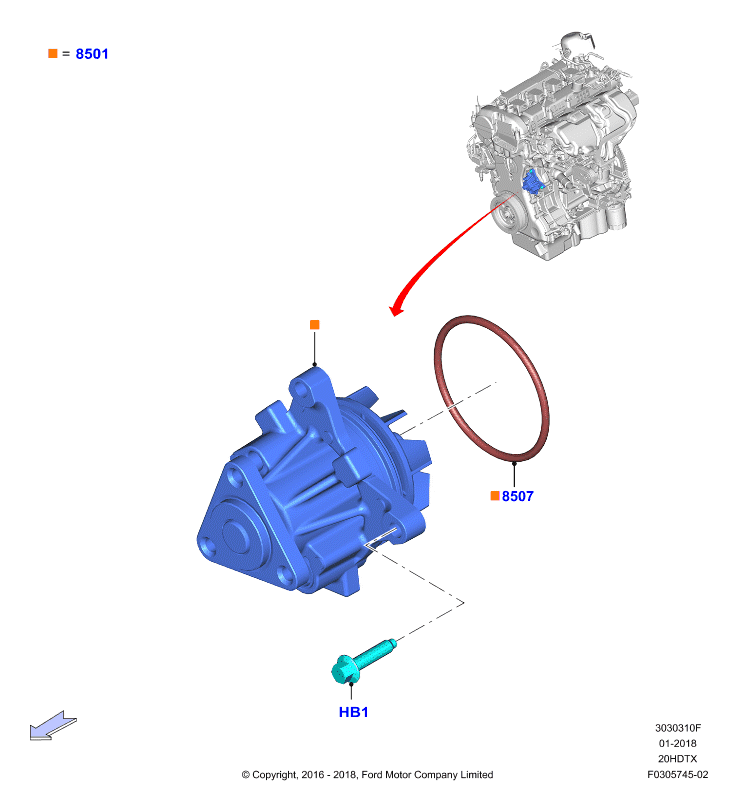 Насос охлаждающей жидкости, 2.0 DOHC 16В с турбокомпрессором
