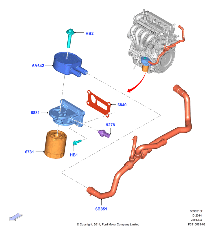 Масляный радиатор и фильтр, 2.5L I4 16v DOHC EFI