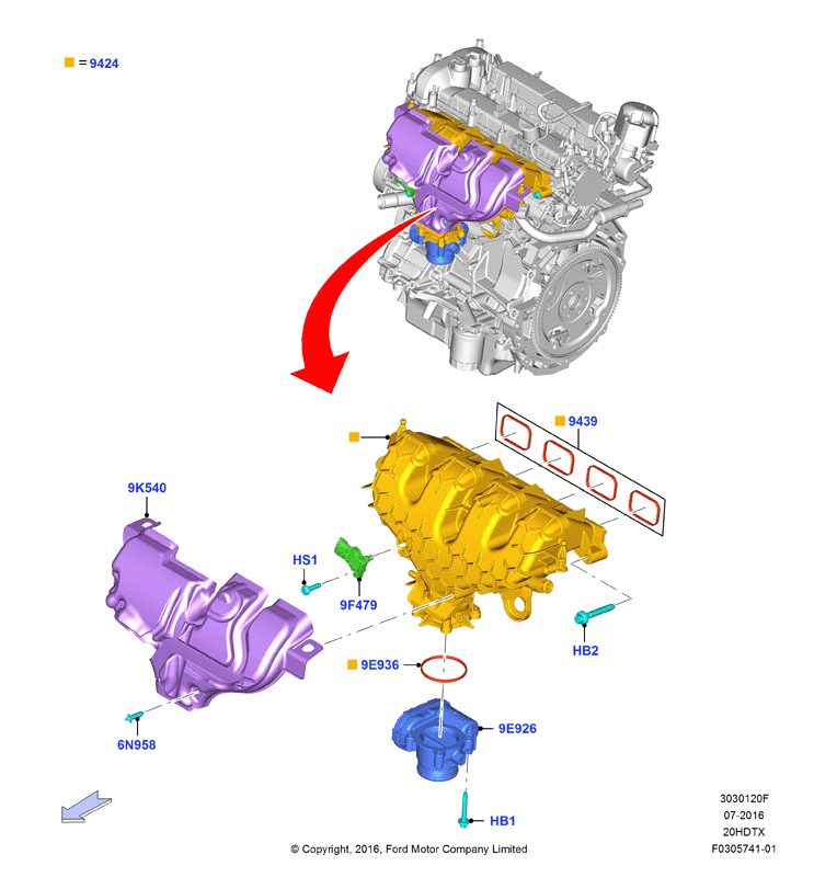 Впускной коллектор, 2.0 DOHC 16В с турбокомпрессором
