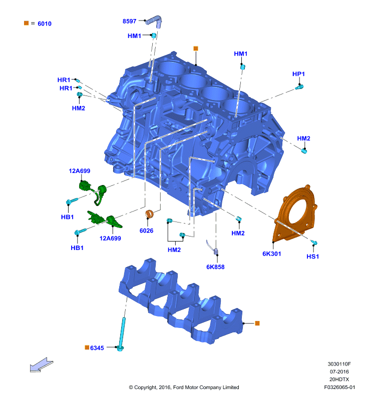 Блок цилиндров и заглушки, 2.0 DOHC 16В с турбокомпрессором