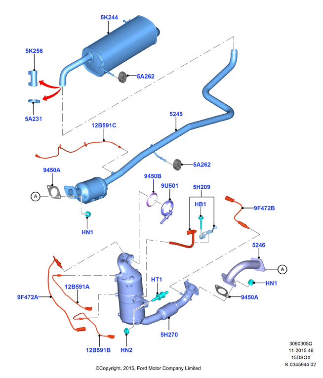Система выпуска, 1.5L SOHC DI TC I4 DIESEL  (15DSOX)