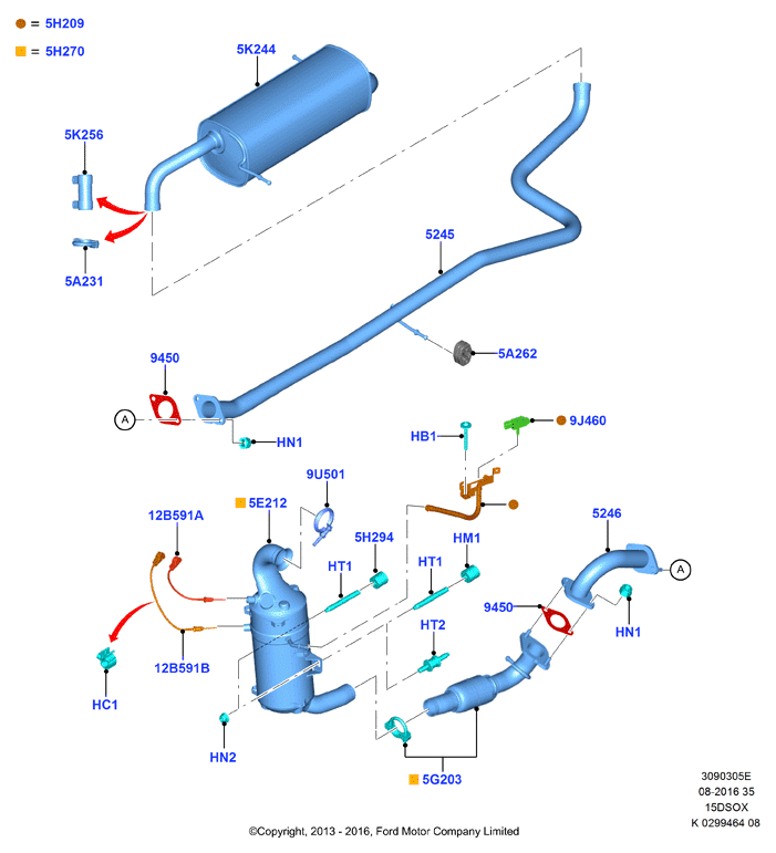 Система выпуска, 1.5L SOHC DI TC I4 DIESEL  (15DSOX)