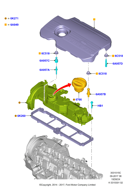 Крышка головки цилиндров, 1.5L SOHC DI TC I4 DIESEL  (15DSOX)