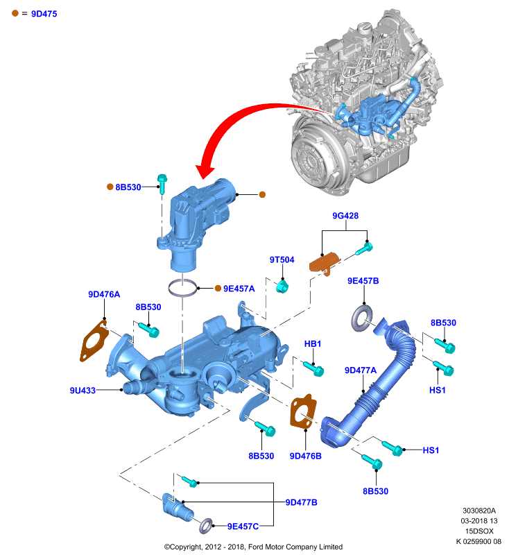Рециркуляция отработавших газов, 1.5L SOHC DI TC I4 DIESEL  (15DSOX)