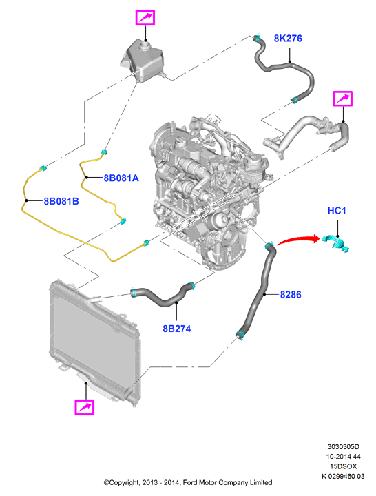 Трубопр.и шланги сист.охлажд., 1.5L SOHC DI TC I4 DIESEL  (15DSOX)