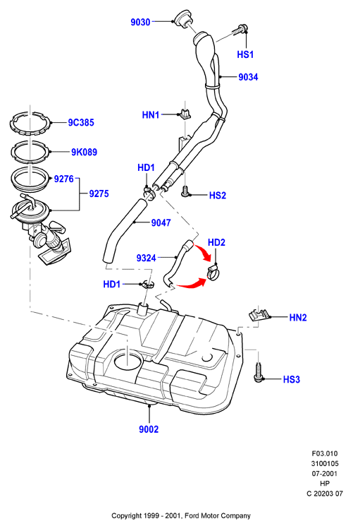 Топл. бак и сопутствующие эле., Zetec 1.6 DOHC EFI