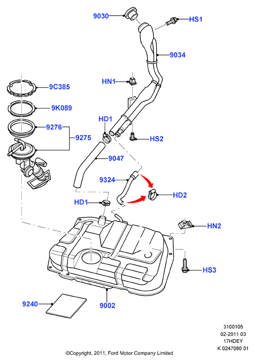 Топл. бак и сопутствующие эле., Zetec 1.7 DOHC EFI