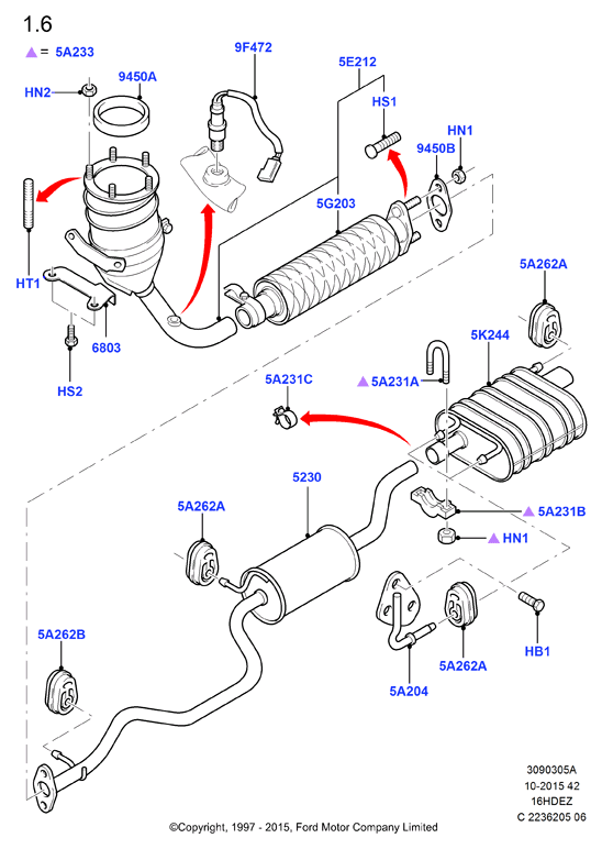 Система выпуска, Zetec 1.6 DOHC EFI