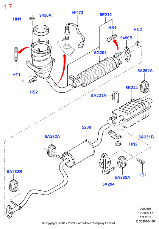Система выпуска, Zetec 1.7 DOHC EFI