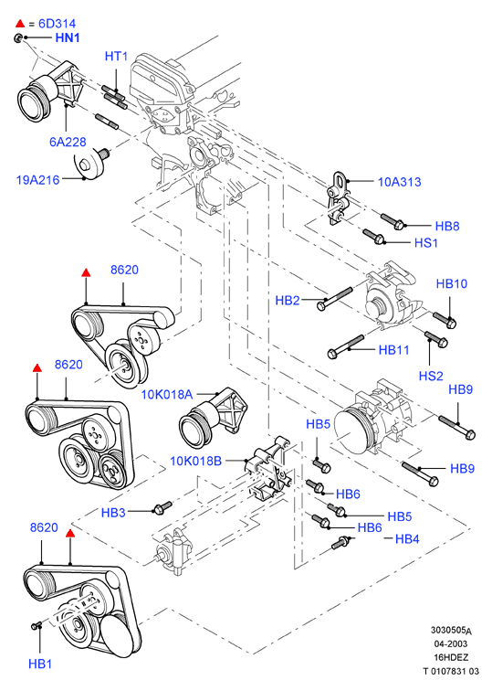 Шкивы и приводные ремни, Zetec 1.6 DOHC EFI