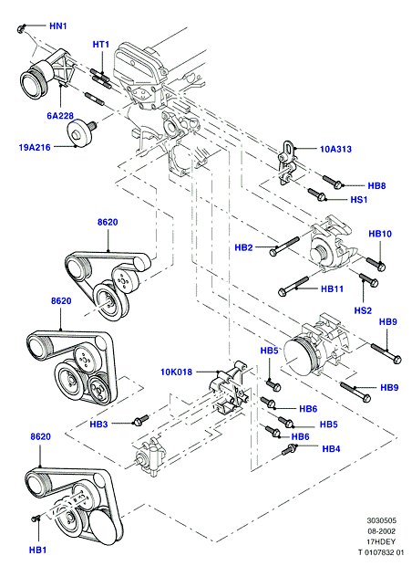 Шкивы и приводные ремни, Zetec 1.7 DOHC EFI