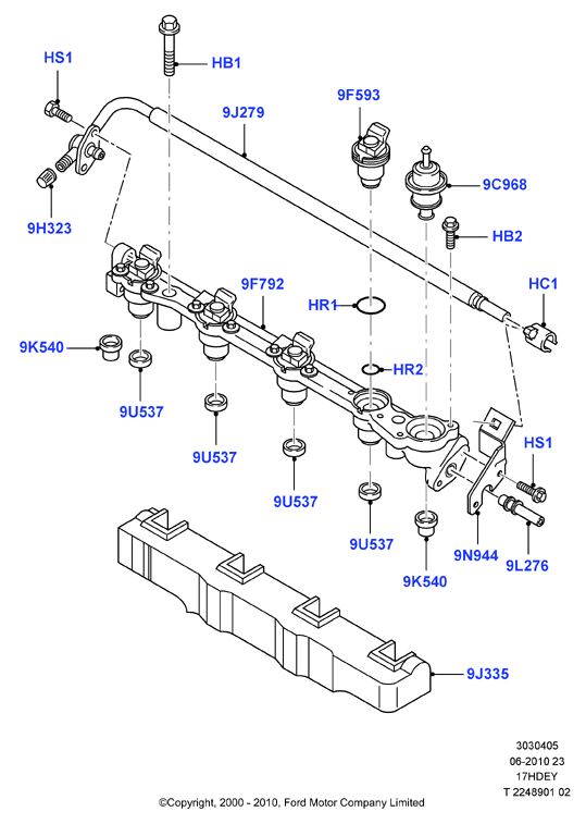 Топливные форсунки и трубопроводы, Zetec 1.7 DOHC EFI