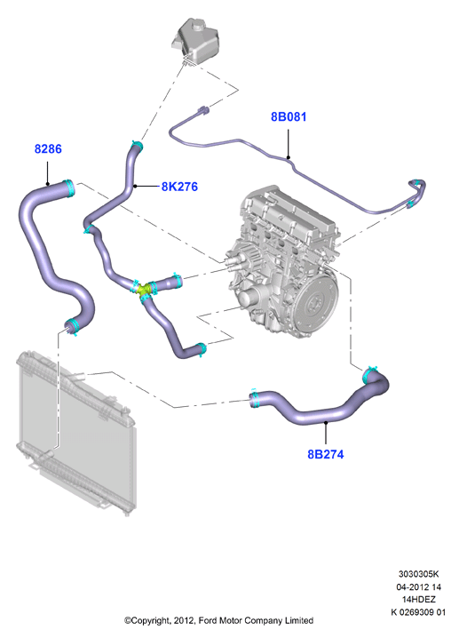 Трубопр.и шланги сист.охлажд., Zetec 1.4 DOHC EFI