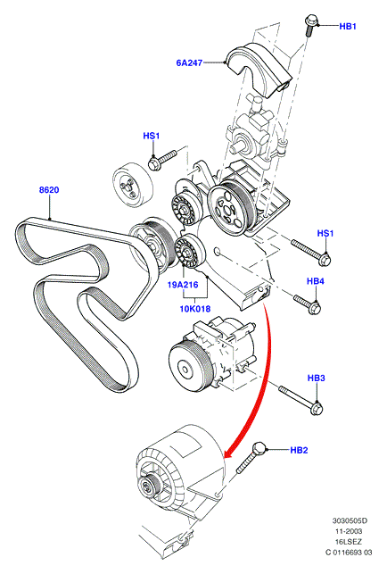 Шкивы и приводные ремни, 1.6 Zetec Rocam