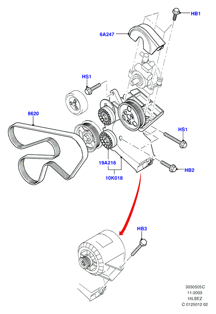 Шкивы и приводные ремни, 1.6 Zetec Rocam