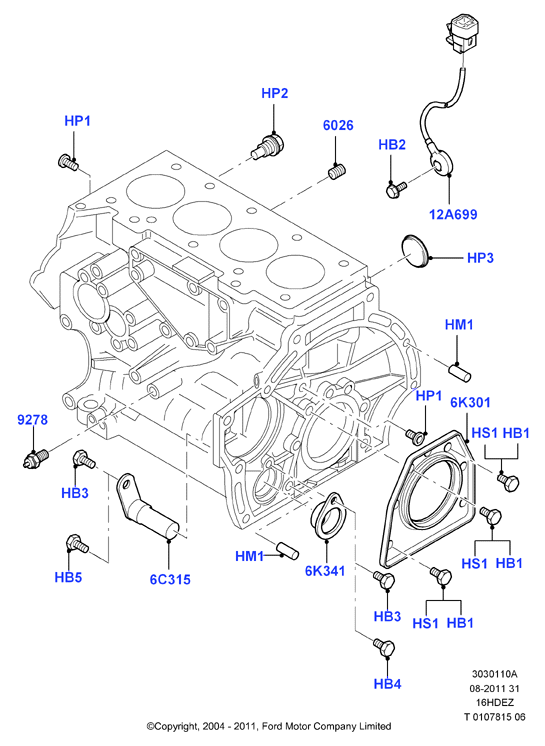 Блок цилиндров и заглушки, Zetec 1.6 DOHC EFI