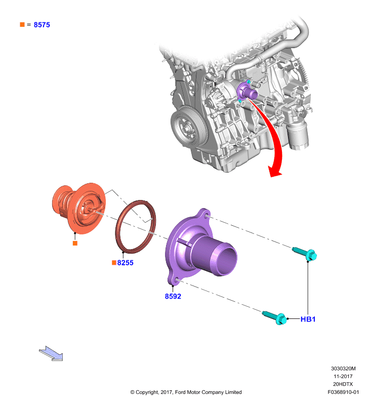 Термостат/корпус и сопут.эл-ты, 2.0 DOHC 16В с турбокомпрессором
