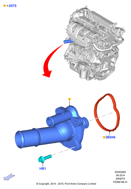 Термостат/корпус и сопут.эл-ты, 2.0 DOHC 16В с турбокомпрессором
