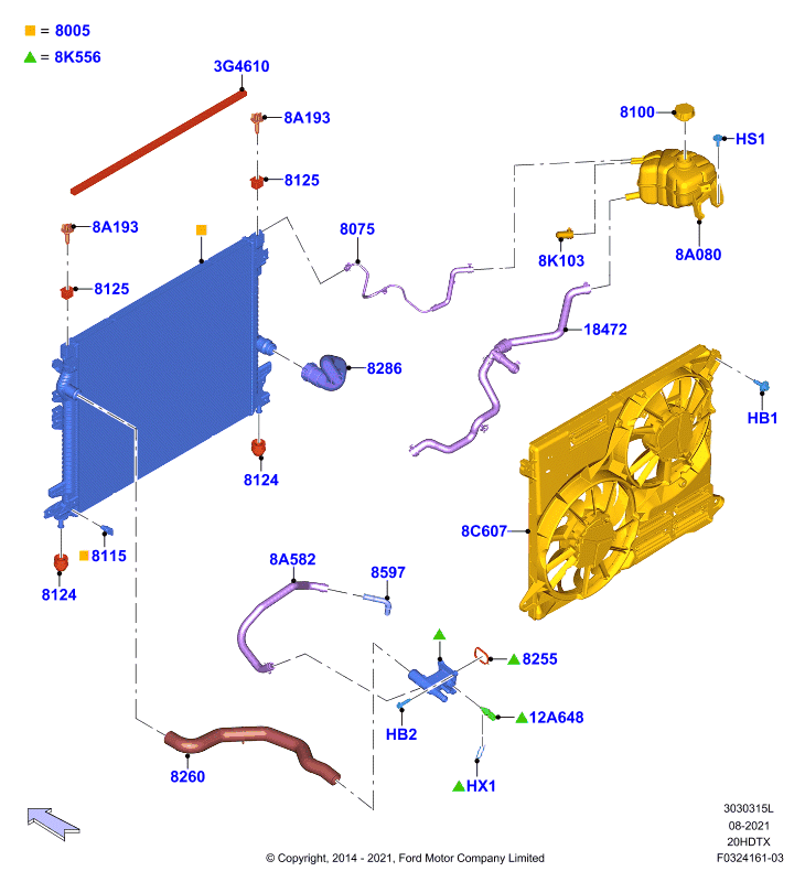 Радиатор/расшр.бачок для охл.жидк., 2.0 DOHC 16В с турбокомпрессором
