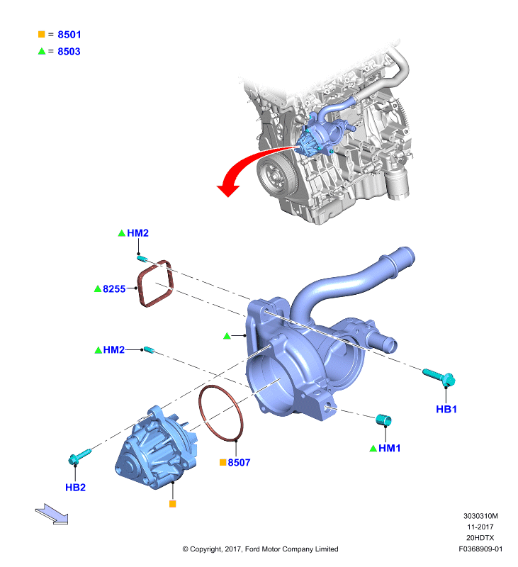 Насос охлаждающей жидкости, 2.0 DOHC 16В с турбокомпрессором