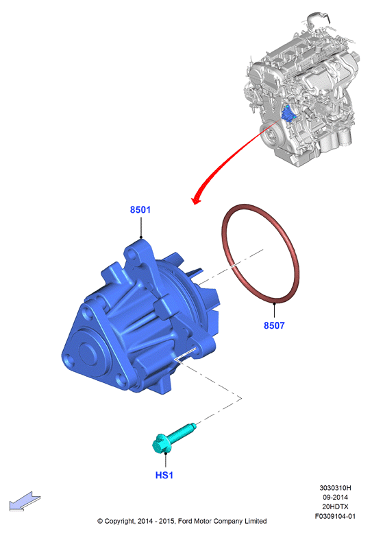 Насос охлаждающей жидкости, 2.0 DOHC 16В с турбокомпрессором