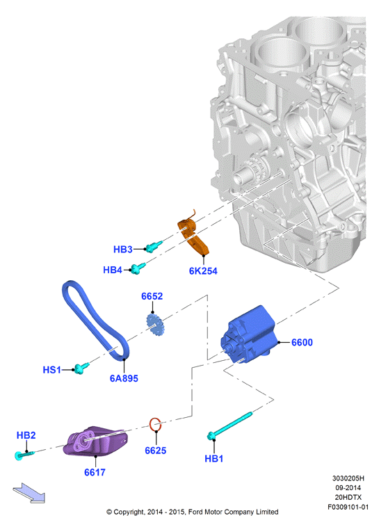 Масляный насос, 2.0 DOHC 16В с турбокомпрессором