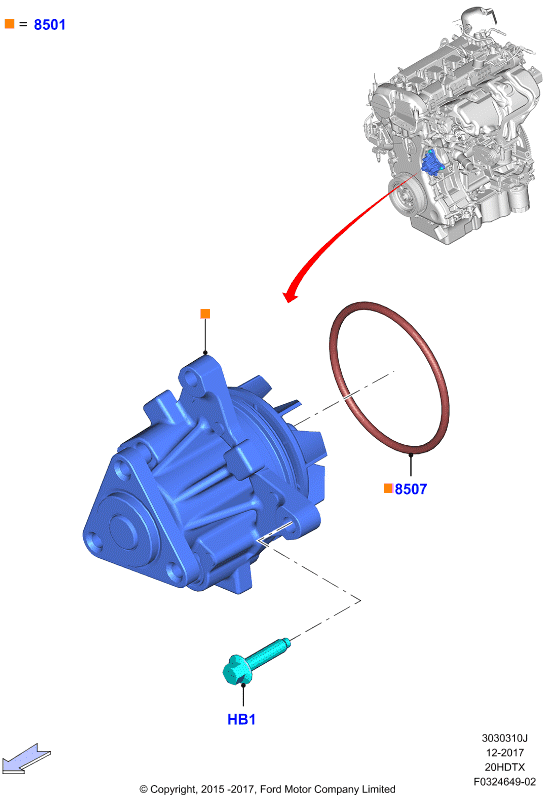 Насос охлаждающей жидкости, 2.0 DOHC 16В с турбокомпрессором