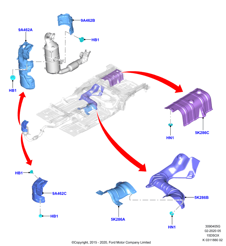 Теплозащитные экраны сист.выпуска, 1.5L SOHC DI TC I4 DIESEL  (15DSOX)