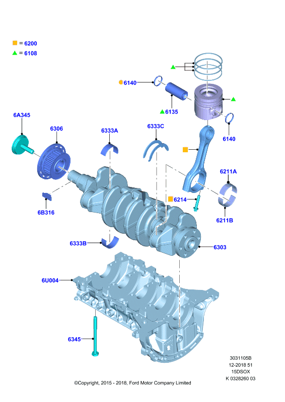Коленчатый вал/поршни и подшипники, 1.5L SOHC DI TC I4 DIESEL  (15DSOX)
