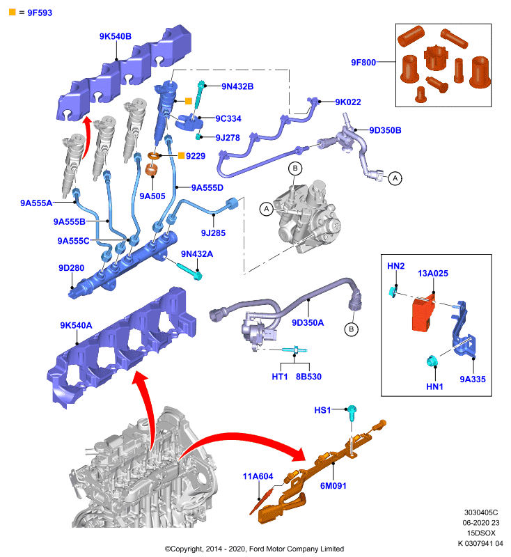 Топливные форсунки и трубопроводы, 1.5L SOHC DI TC I4 DIESEL  (15DSOX)