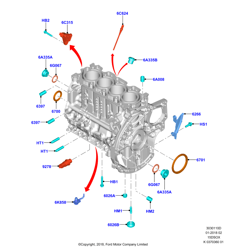 Блок цилиндров и заглушки, 1.5L SOHC DI TC I4 DIESEL  (15DSOX)