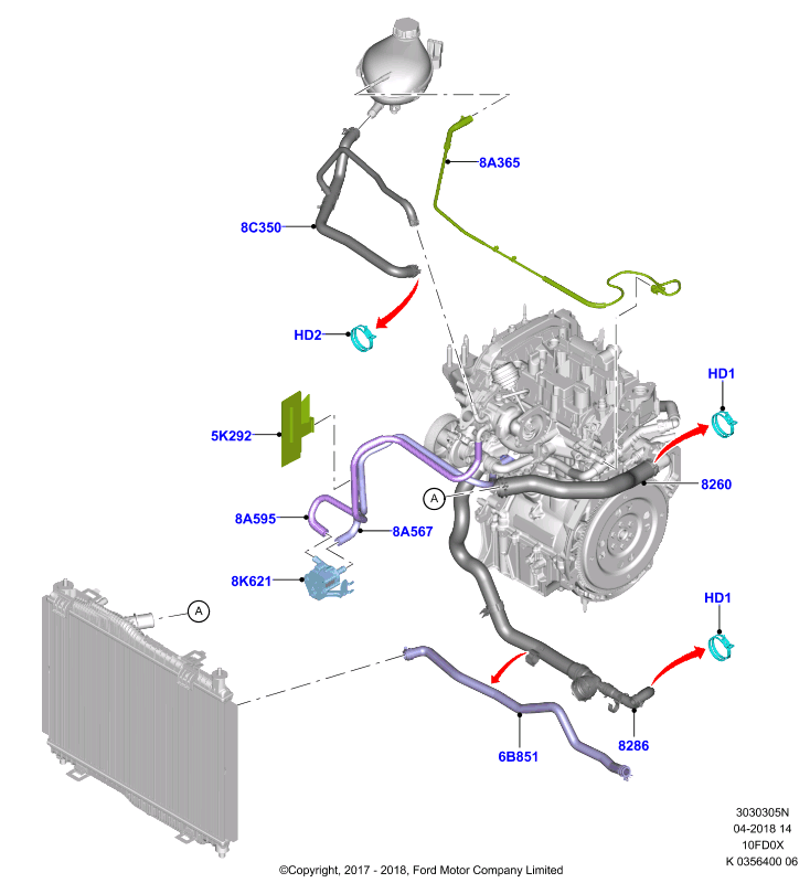 Трубопр.и шланги сист.охлажд., 1.0L 3 CYL Fox (10FD0X)