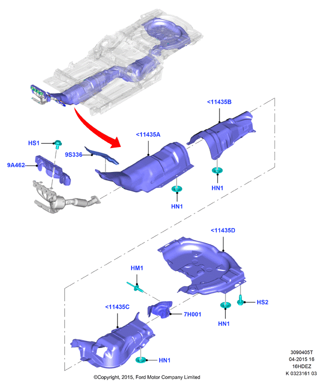 Теплозащитные экраны сист.выпуска, Zetec 1.6 DOHC EFI