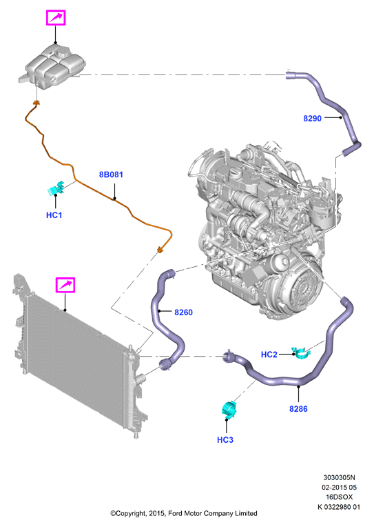Трубопр.и шланги сист.охлажд., 1.6 SOHC Diesel