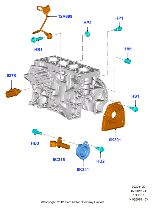Блок цилиндров и заглушки, Zetec 1.6 DOHC EFI