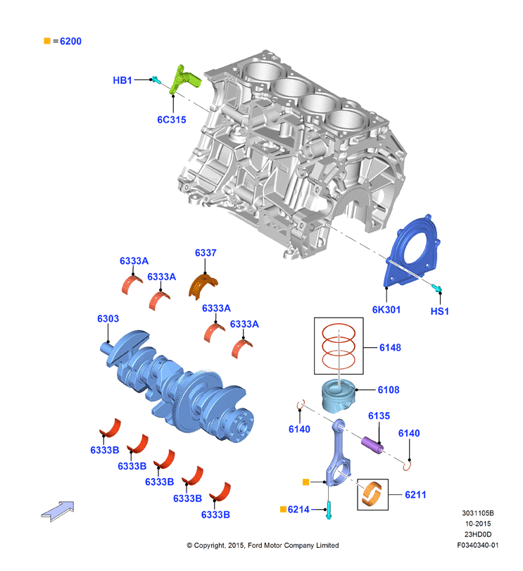 Коленчатый вал/поршни и подшипники, 2.3L TiVCT Turbo         (23HD0D_C)
