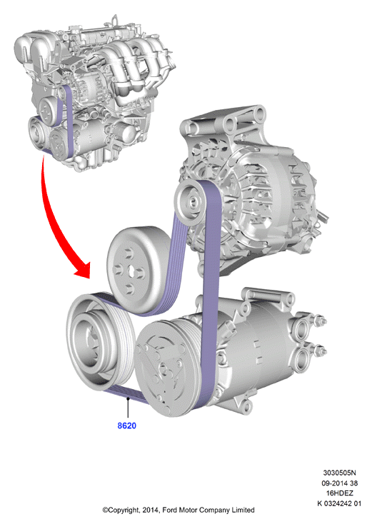 Шкивы и приводные ремни, Zetec 1.6 DOHC EFI