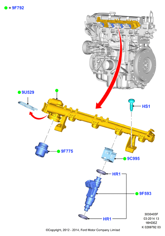 Топливные форсунки и трубопроводы, Zetec 1.6 DOHC EFI