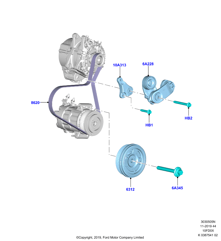 Шкивы и приводные ремни, 1.0L 3 CYL Fox             (10FD0X)