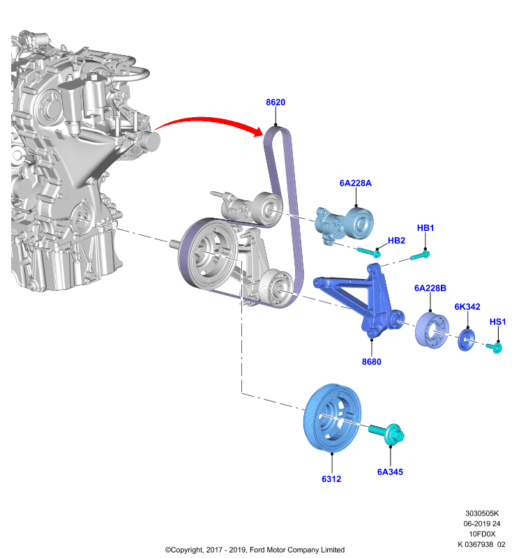 Шкивы и приводные ремни, 1.0L 3 CYL Fox             (10FD0X)