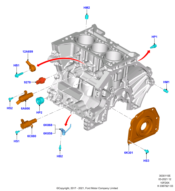 Блок цилиндров и заглушки, 1.0L 3 CYL Fox             (10FD0X)