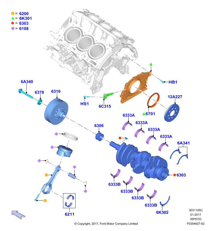Коленчатый вал/поршни и подшипники, 3.5L DOHC Turbo